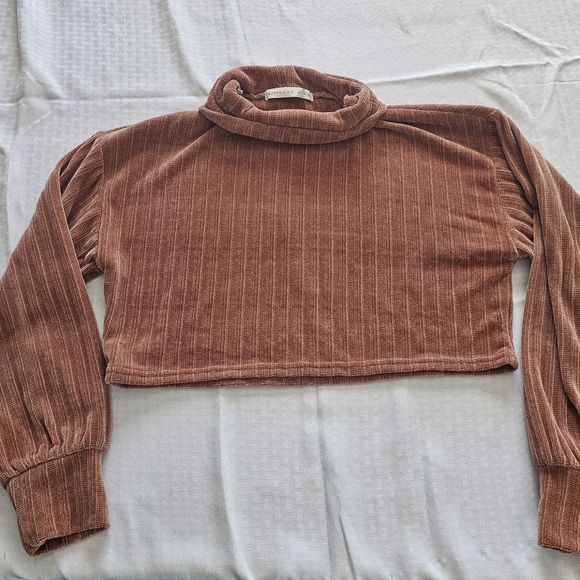 Altar'd State Sweaters - Altar’d State Ribbed Velvet Crop Turtleneck Puff Sleeve Top XS